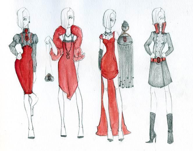 手稿中的女裝設計 服裝與服飾的藝術融合